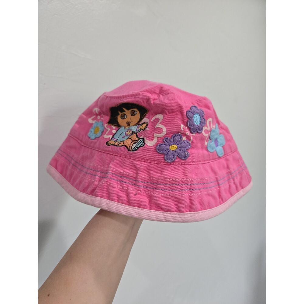 Vintage Nick Jr. Dora the Explorer Pink Embroidered Bucket Hat Girls Toddler 1-3